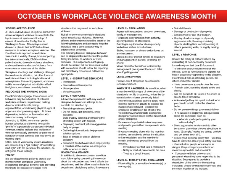 WFC Calendar - October Workplace Violence 